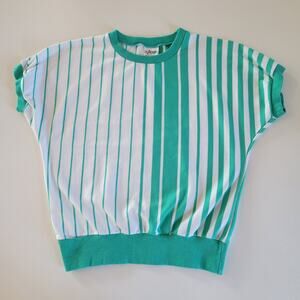 Vintage Aileen Turquoise and White Striped Sweater Shirt Top Size Small
